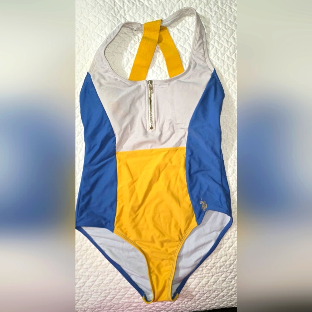 US POLO Colorblock Swimsuit with Zipper